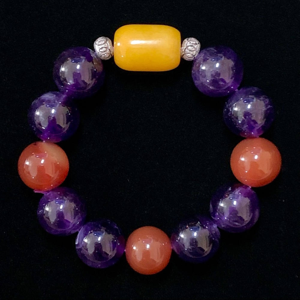 Natural Amethyst Agate and Jade Gemstone Bracelet